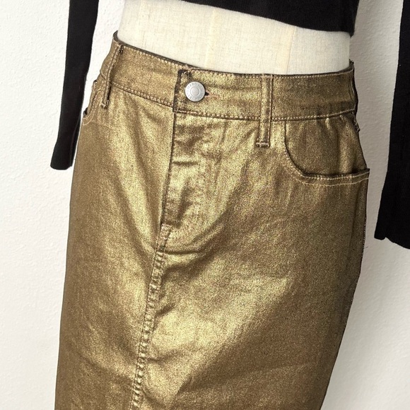 NWT $69 Marc New York Jeans Gold Metallic Mid Length Column Skirt - Picture 4 of 6